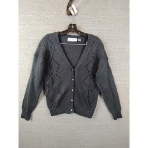 Vintage Diane Von Furstenberg Womens Sweater M‎ Black Cardigan Pearl Retro Glam